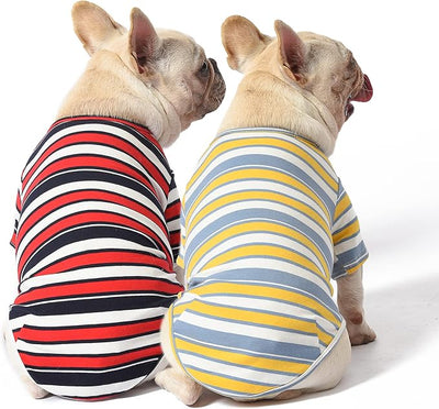 Dog Shirts Cotton Striped T-Shirt, Summer Pet Clothes for Small Dogs, 2-Pack Soft Puppy Apparel Cat Tee, Breathable Stretchy, Red Yellow L