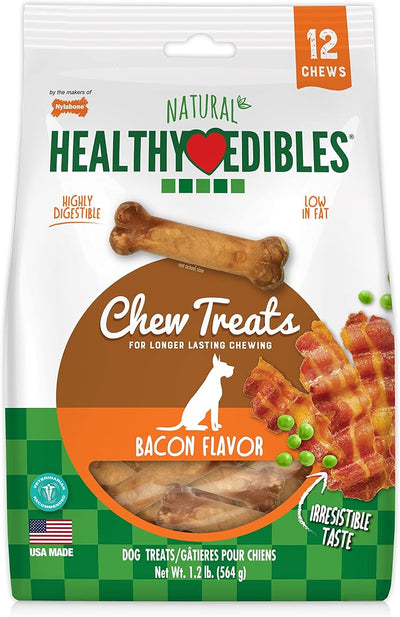 Nylabone Healthy Edibles Natural Dog Chews Long Lasting Bacon Flavor Treats for Dogs, Small/Regular (12 Count)