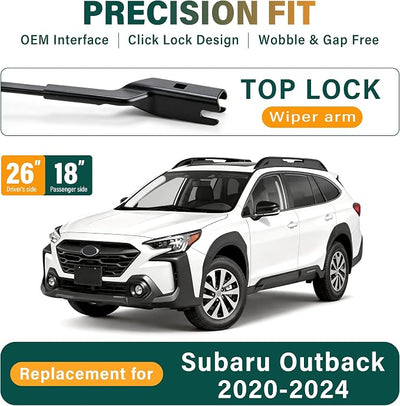 Windshield Wiper Blades Replacement for Subaru Outback 2020 2021 2022 2023 2024 Original Factory Quality Front Rear Wiper Blade Set - 26" 18" 16" (Set of 3)