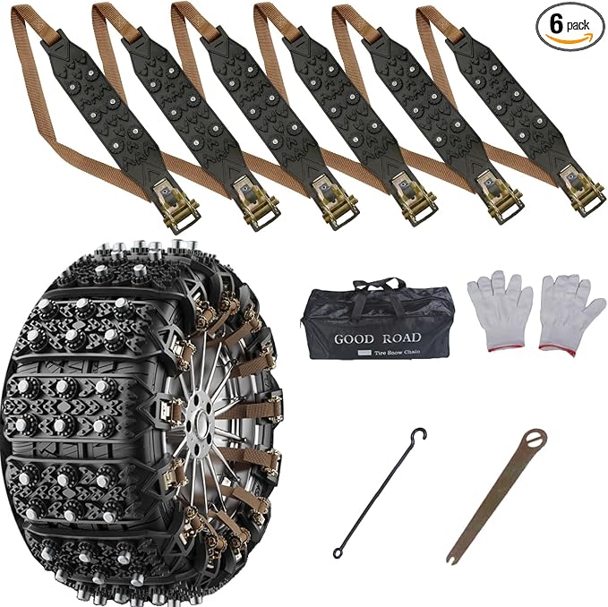 General Motors Snow Chains Set Adjustable Track Studded Tire Chains Emergency Universal Tire Chains for Cars, Trucks, SUVs, and Pickup Trucks (black)