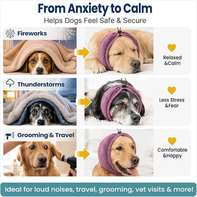 Swooflia Dog Ear Muffs Cover - Dog Cat Ears Muffs for Bath Noise Protection Calming Cold Weather Anxiety Relief, Dark Red Large Adjustable Top for Grooming Bathing Fireworks and Travel L