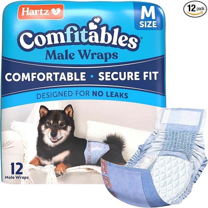 Hartz Comfitables Disposable Male Dog Wraps with Stretchy Waistband, Medium 12 Count