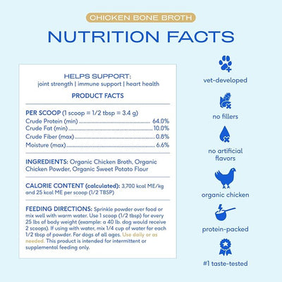 Native Pet Bone Broth for Dogs and Cats - Chicken Bone Broth Powder Dog Food Toppers for Picky Eaters - Provides Extra Nutrition for Joint Strength, Immune Support & Heart Health - 192 Scoops