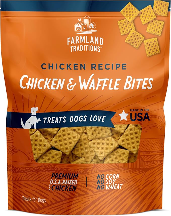 Chicken & Waffle Bites, Gluten-Free Dog Treats, Made in USA for All Breeds & Sizes, 1 Pound Bag