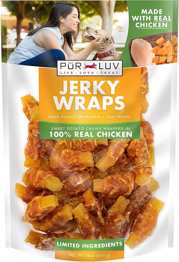 Chicken Wrapped Sweet Potato Dog Treats, Rawhide Free Jerky Wraps, Made with Real Chicken, 16 Oz, Healthy, Easily Digestible, Long Lasting, High Protein Treat, Satisfies Dog's Urge to Chew