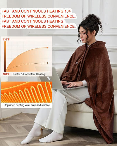 Portable Cordless Heated Blanket, Wearable Electric Blanket with, (Battery Not Included)，USB Heated Shawl