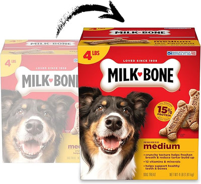 Milk-Bone Crunchy Medium Dog Treats, 4 Lb. Box, Original Beef Flavor