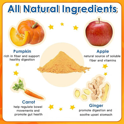 Pumpkin for Dogs and Cats - Pumpkin Powder to Make Puree, Natural Fiber for Dogs with Apple, Carrot, Ginger, Promote Regularity, Support Digestion, Diarrhea, Constipation, 60 Scoops