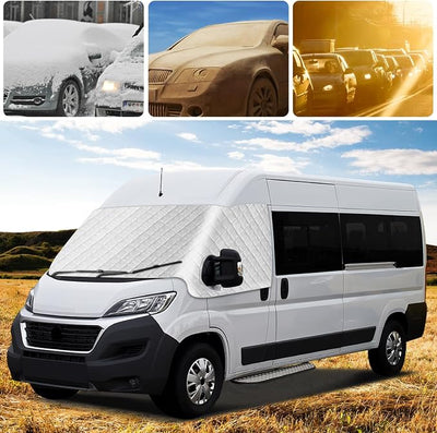 Windshield Cover Compatible with Ram ProMaster 2014-2026, Aluminum Film Front Window Sunshade Cover with Magnets, ProMaster Van Windshield Cover for UV Protection & Privacy Shield, with Mirror Cutouts