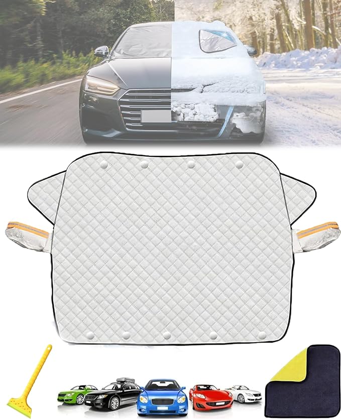 Somefune Windshield Cover - 2025 Upgraded Car Windshield Magnetic Snow Cover, All Weather Windshield Cover with Magnets, Universal Fit for Any Car (Sedan)