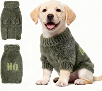 Small Dog Furry Pullover Sweater, Classic Turtleneck Dog Clothes for Cold Weather Cute Warm Pet Clothes for Chihuahua, Bulldog, Dachshund, Pug Green X-Large