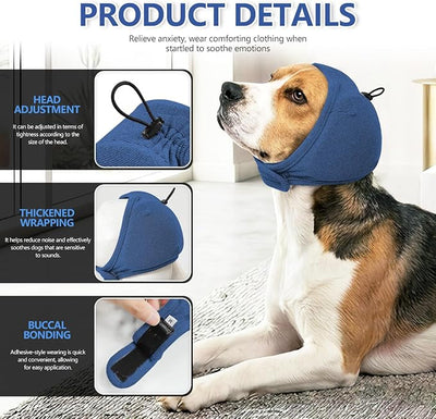 JOHNBOLIN Dog Ear Muffs - No Shake Ear Wrap & Quiet Calming Hoodie, Adjustable Head Snood Cover for Dogs, Noise & Anxiety Relief, Hematoma Protection for Grooming, Bath, Drying, Fireworks (Blue, S)
