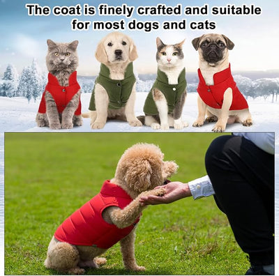 Syhood 2 Pieces Dog Jacket 2 Layers Fleece Lined Dog Jacket Warm Soft Windproof Small Pet Coat for Cold Winter Weather (L,Red,Green)