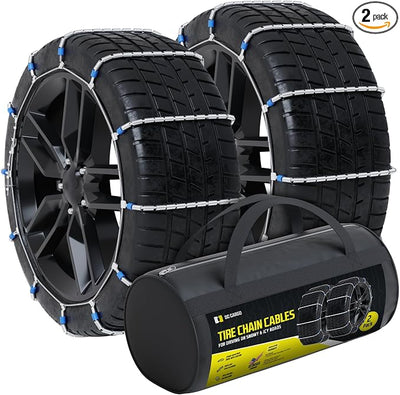 Tire Chain Cables For Snow & Ice, Fits Passenger Cars & Some SUVs, Constructed to Provide Maximum Traction & Grip - Set of 2 (X-Small)
