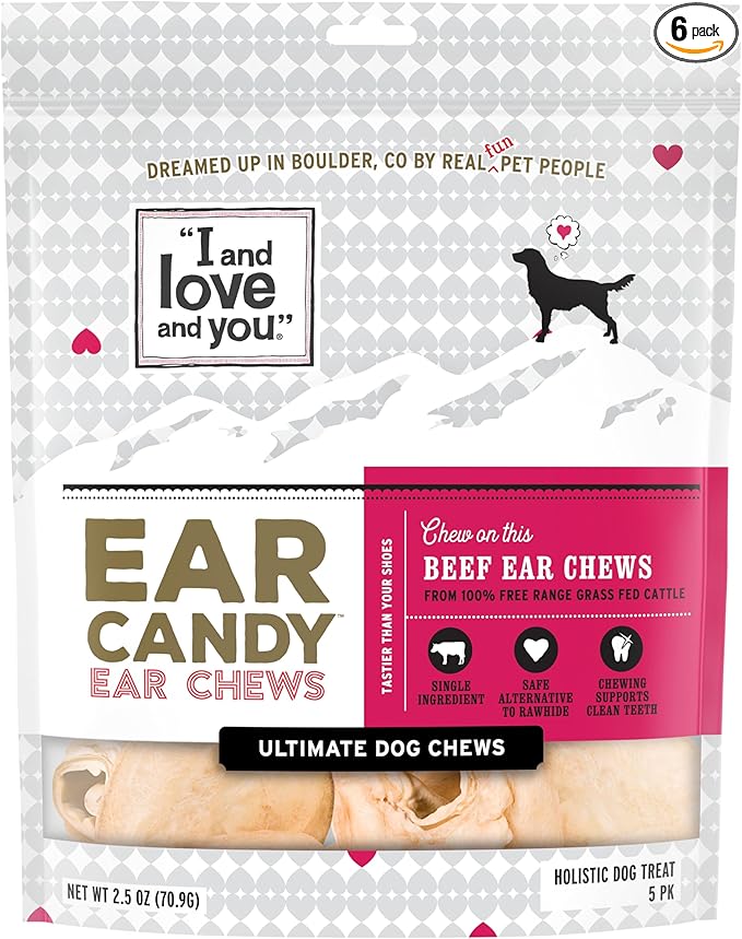 Ear Candy Cow Ear Chews - Beef - Rawhide Alternative, Single Ingredient, Free Range Grass Fed Beef, 5ct