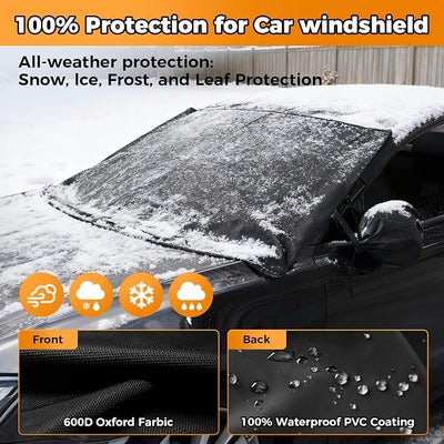 Windshield Cover for Ice and Snow Heavy Duty 600D Oxford Fabric Magnetic Windshield Protector for Car SUV Truck Windproof Waterproof Frost Cover with Side Mirror Covers (Medium (69"x42"))