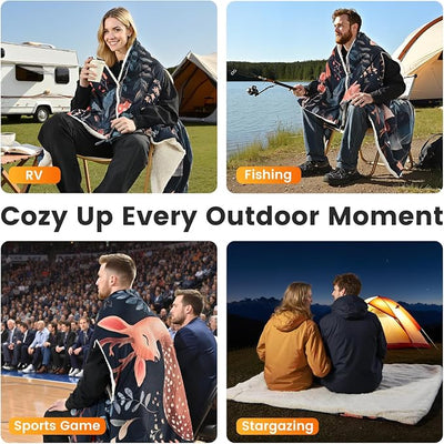 WOOMER Wearable Heated Blanket Battery Operated 50x70 Inches, 15000mAh Cordless Rechargeable Electric Throw Blanket with 3 Heat Settings, Waterproof Portable Heating Blanket for Outdoor Camping Travel