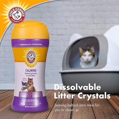 Arm & Hammer Cat Litter Deodorizing Crystals with Baking Soda, Odor Neutralizer, Dissolving Litter Box Deodorizer for Cat Litter Odor Control, Lavender and Vanilla Scent, 15 Oz - 2 Pack