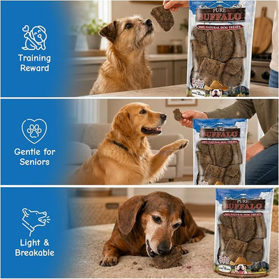Loving Pets Pure Buffalo Lung Steaks – Natural Single Ingredient Buffalo Dog Treats – High Protein Chewy Dog Snacks for Everyday Reward – Grain Free, Long-Lasting Treats for Small, Medium & Large Dogs