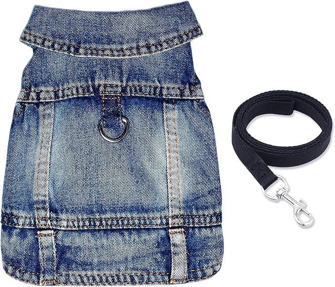 Dog Jean Jacket Pet Blue Denim Coat for Puppy Small Dogs Fashion Classic Overalls Girl Male Boy Cat Costumes Vintage Washed Vest Clothes Outfit Shirts (Blue, Medium)