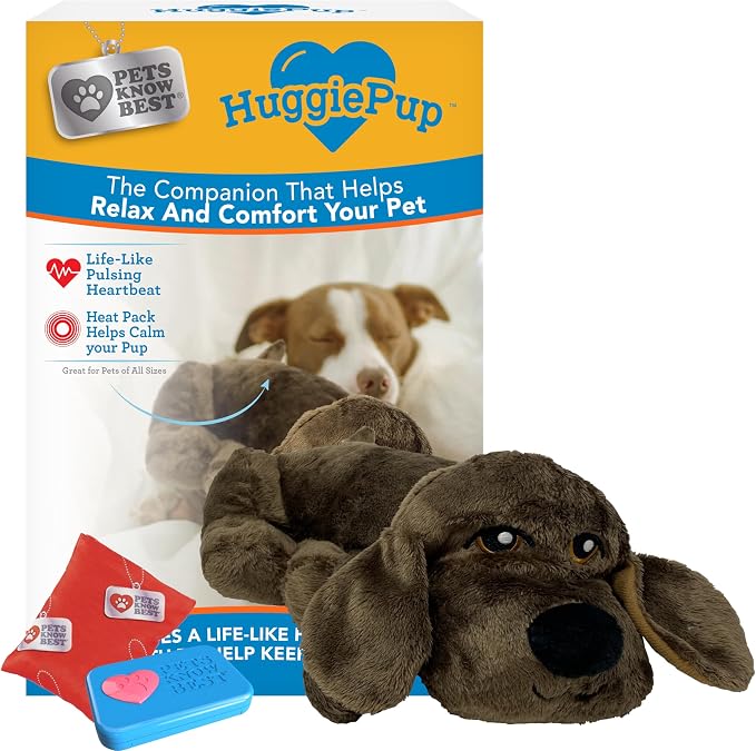 presents HuggiePup - Cuddly Puppy Behavioral Aid Toy, Great for Crate Training- Pulsing Heartbeat, Heating Pack- Chocolate Dog