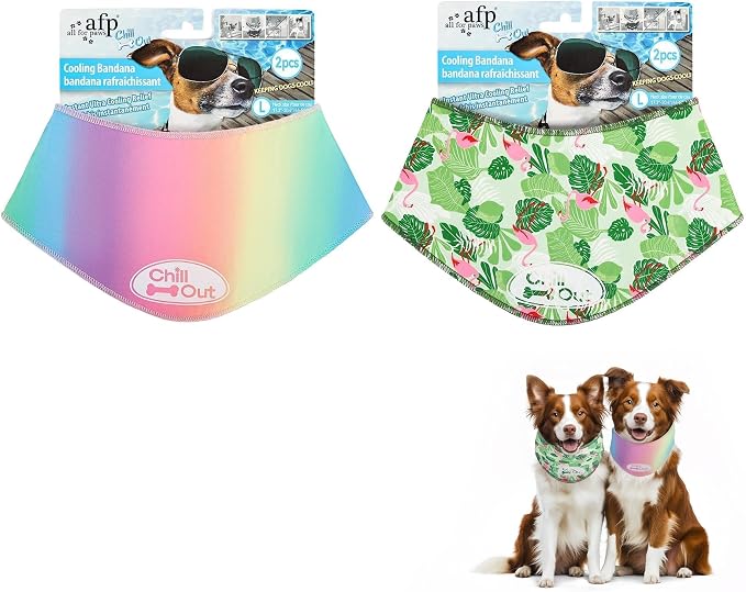 ALL FOR PAWS Cooling Bandana for Dogs, 2 Pack Dog Cooling Neck Wrap, Ice Dog Bandanas for Large Dogs, Cooling Scarf for Dogs, Blue Neck Cooler for Dogs(L, Neck Girth 17.3-20.4 Inch)