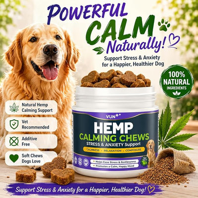 Hemp Oil Calming Chews for Dogs, Advanced Dog Calming Chews - Anxiety Relief Supplement Treats with Melatonin L-Theanine - Sleep Aid for Separation, Barking, Stress, Hyperactivity