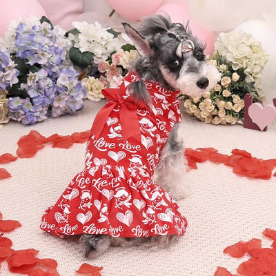 CuteBone Turtleneck Dog Velvet Dress Valentine's Day Puppy Skirt Costume Pet Clothes Cat Apparel with Bow Hair Rope for Small Dogs CVD19L