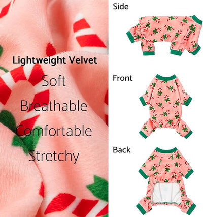 Fitwarm Candy Cane Dog Pajamas, Cozy Christmas Clothes for Small Dogs Girl, Holiday Pet Outfit, Pink, Green, Red, XXL
