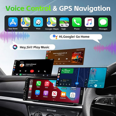Single Din Radio Car Stereo with Wireless Carplay & Android Auto, 6.9" IPS Touchscreen Car Stereo with Bluetooth 1080P Backup Camera Mirror Link Navigation AM/FM Type-C Fast Charging USB EQ SWC Mic