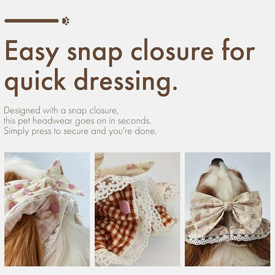 Soft Cotton Dog Headband for Cocker Spaniel, Cavalier, Springer - Adjustable Bow Pet Hair Accessory (Dog Bow Pink)