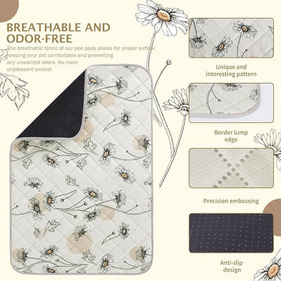 IEUUMLER Washable Pee Pads for Dogs, 2 Pack Non-Slip & Waterproof Pack Whelping Pad, Reusable Washable Puppy Potty Training Pad with Fast Absorbent for Playpen EU007 (Beige Daisy, 24"X48"-2pcs)