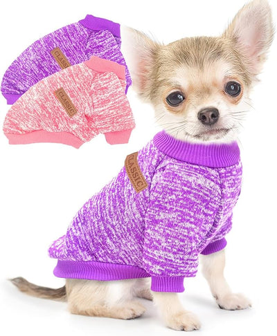 XL Dog Sweaters, Fleece Puppy Sweaters for Small Girl Dogs Female Warm Outfit Pet Small Dog Clothes for Boy Girl Dogs Bulldog, Dachshund, Pug, Pink Purple