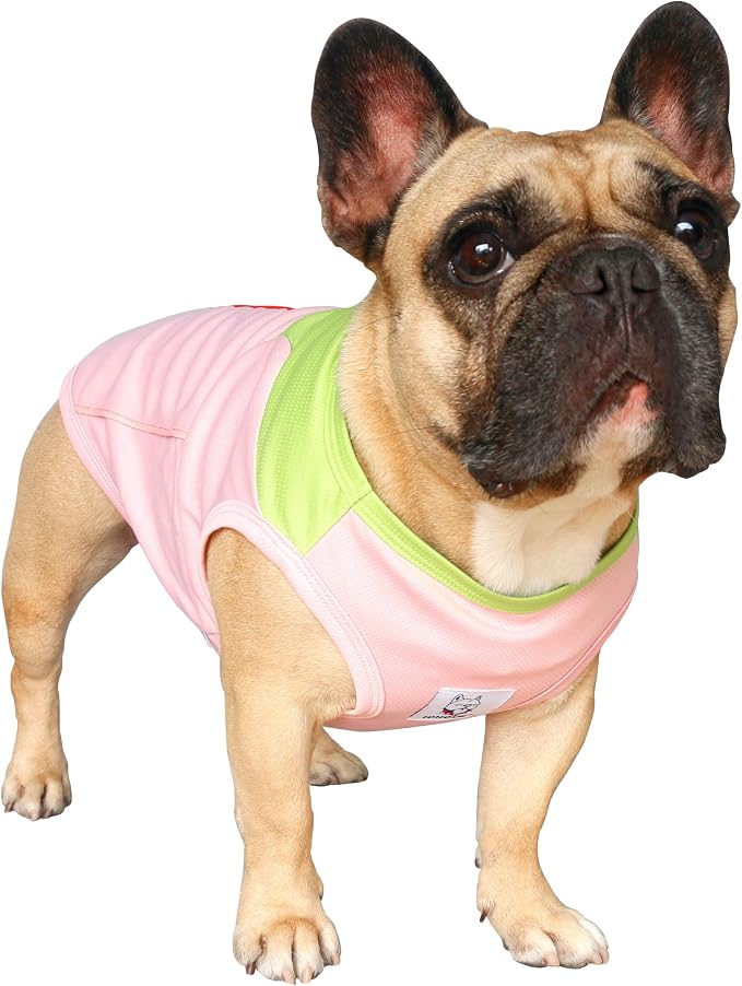 iChoue French Bulldog Summer Cooling Shirt for Dogs UV Sun Protection Vest Sleeveless Breathable Tank Top English Pug Pink Green - Large