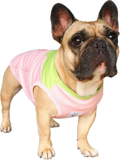 iChoue French Bulldog Summer Cooling Shirt for Dogs UV Sun Protection Vest Sleeveless Breathable Tank Top English Pug Pink Green - XXLarge