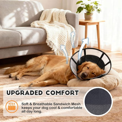 Soft Dog Cone, Stop Licking Deep Pet Recovery Collar After Surgery for Large Medium Dogs, Clear Plastic Breathable Elizabethan Head Neck Circle, Adjustable Comfortable Cones 12" Long (LL Black)