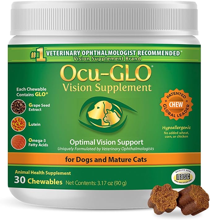 Cat & Dog Supplement for Eye Support - Chewable Vision Vitamins Supplements for Large and Small Pets Care with Lutein, Omega-3 Fatty Acids, Grape Seed Extract & Antioxidants