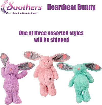 SPOT Soothers Heartbeat Bunny - 12in Calming Plush Dog Toy with Realistic Heartbeat, Lavender Scent & Squeaker, Crate Training Sleep Aid - 1 of 3 Assorted Colors, Sent at Random