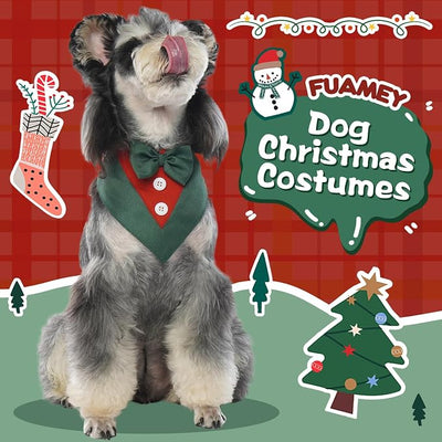 FUAMEY Dog Tuxedo Christmas for Large Dogs,Dog Formal Suit Dogs Attire Pet Bow Tie Puppy Party Costumes Cat Tux Outfits Pets Bandana Cosplay Adjustable Bowties Christmas Green Red L