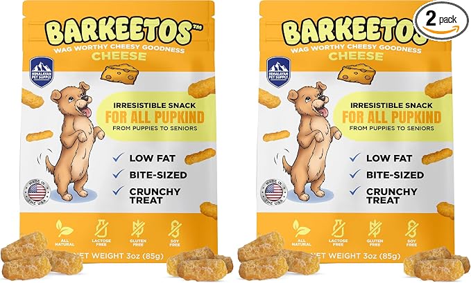 Barkeetos Cheese | Made with Real Himalayan Cheese | Protein Rich - Lactose Free - Gluten Free - Grain Free | USA Made | for All Breeds | 3 oz of Droolicious, Crunchy Goodness (Pack of 2)