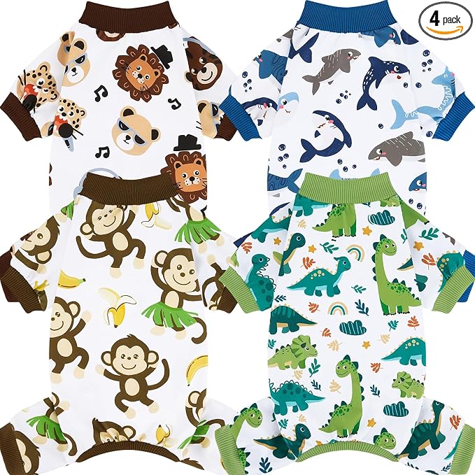 4 Pack Dog Pajamas Comfy Strechy Doggie Pjs Puppy Clothes for Small Medium Dogs Boy Girl Cat Pet Outfits, M