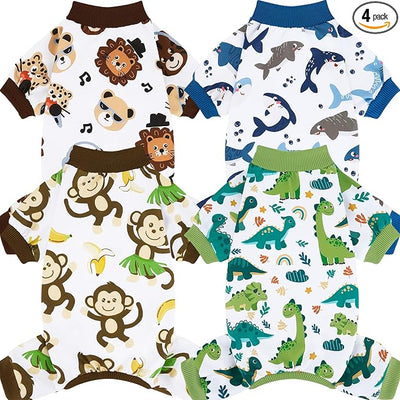 XPUDAC 4 Pack Dog Pajamas Comfy Strechy Doggie Pjs Puppy Clothes for Small Medium Dogs Boy Girl Cat Pet Outfits, 2XL