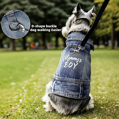 Dog Jeans Jacket Mommy's Boy Denim,Breathable Cotton Blue Pet Coat for Puppy Small Dogs Classic Overalls Male Cat Costumes Apparel Washed Vest Clothes Outfit T-Shirts（Large）