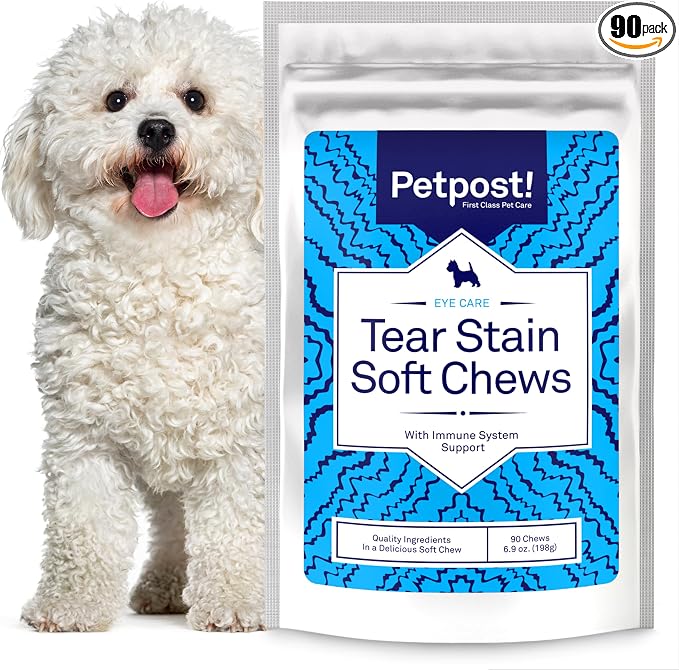 Tear Stain Remover Soft Chews for Dogs | 90 Count Cheese Flavor Dog Tear Stain Support Supplement | Gentle Eye Care for White Dogs & Light Breeds | Tylosin Free, Made in USA