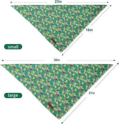 St. Patrick‘s Day Dog Bandana - Green Flower Shamrock Dog Neck Scarf, Soft Pet Bib for Medium Large Dogs, Holiday Photo Dogs Cats Prop for Daily Use Parties & Pet Photography L