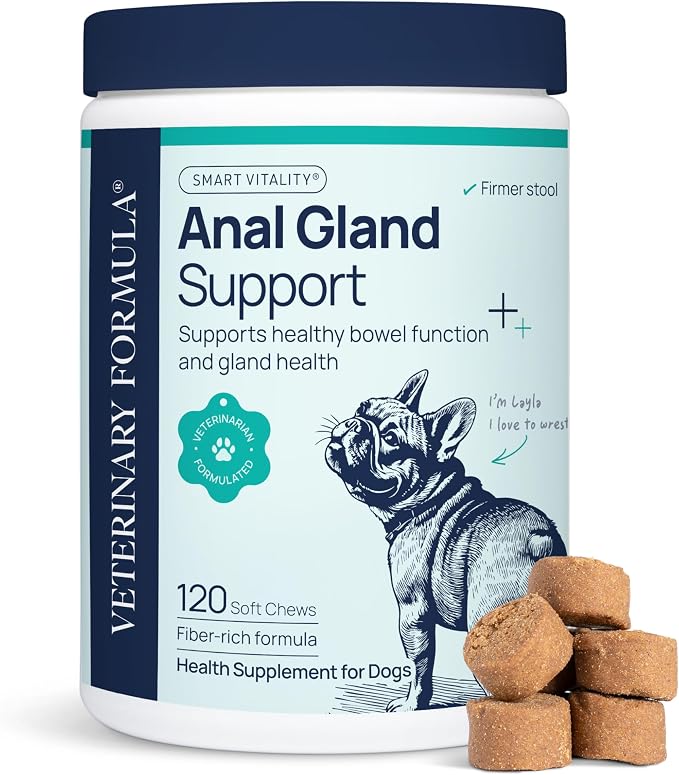 Veterinary Formula Anal Gland Support Chews for Dogs, 120 Count | no scoot chews, dog anal gland supplement, pumpkin and probiotics, soft chews for all breeds and sizes
