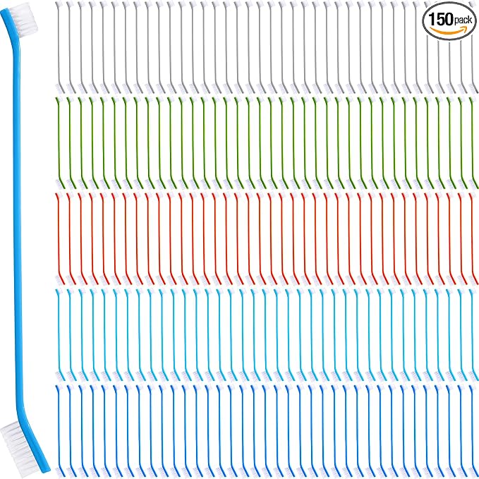 150 Pcs Dog Toothbrush Dual Headed Dental Brushes Puppy Tooth Brushing Kit Long Handle Toothbrush for Large and Small Dogs Cats Most Pets Teeth Cleaning Oral Care Supplies (Stylish Color)