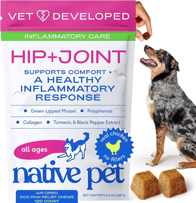 Inflammatory Care - Pain Relief for Dogs - Green-Lipped Mussel, Turmeric & Collagen for Dogs - Hip and Joint Supplement Supports Healthy Inflammatory Response & Joint Comfort - 120 Chews