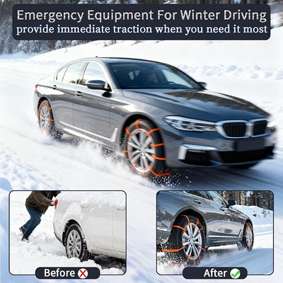 Universal Anti-Skid Snow Tire Chains for Cars SUV Trucks - Adjustable 14-19 Inch Emergency Winter Traction Tire Chains, Easy Installation Heavy Duty Anti-Slip Ice Road Tire Chains (Orange)