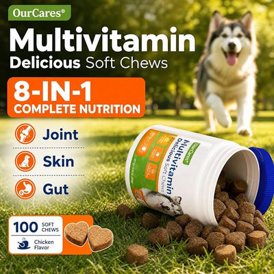 Dog Multivitamin Soft Chews — Glucosamine, Probiotics & Omega 3 for Hip & Joint Support, Skin & Coat, Immune & Digestive Health — Senior Dog Vitamins for All Breeds, Chicken Flavor, 15 Count